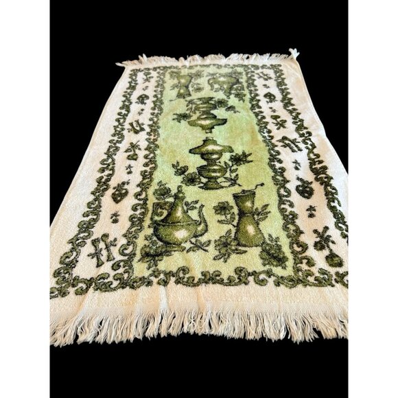 Vintage 70s Cannon Hand Kitchen Towel Dish Fringe Avocado Teapot Pepper Mill USA - Picture 2 of 8